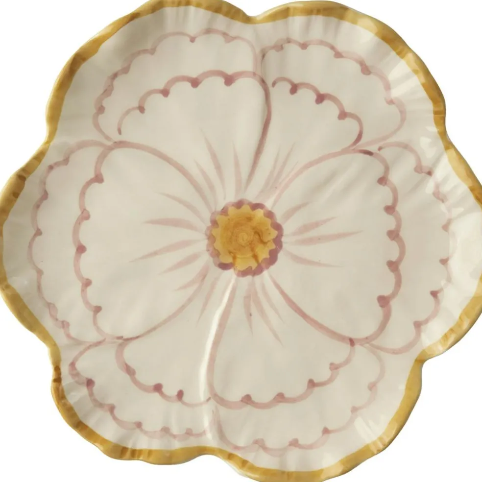 Ceramic Plate Flower Shaped 19,5 cm With Yellow Border