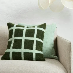 Check Cushion Cover 50x50 cm, Cactus Green / Aqua