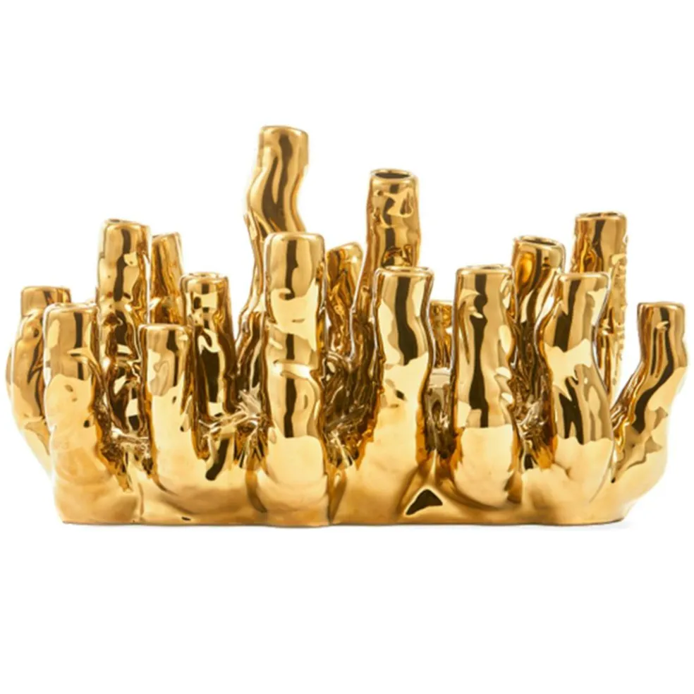 Coral Vase Gold, 10 Tulips