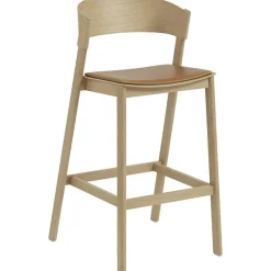 Cover Bar Chair With Backrest 75 cm, Oak / Cognac Leather