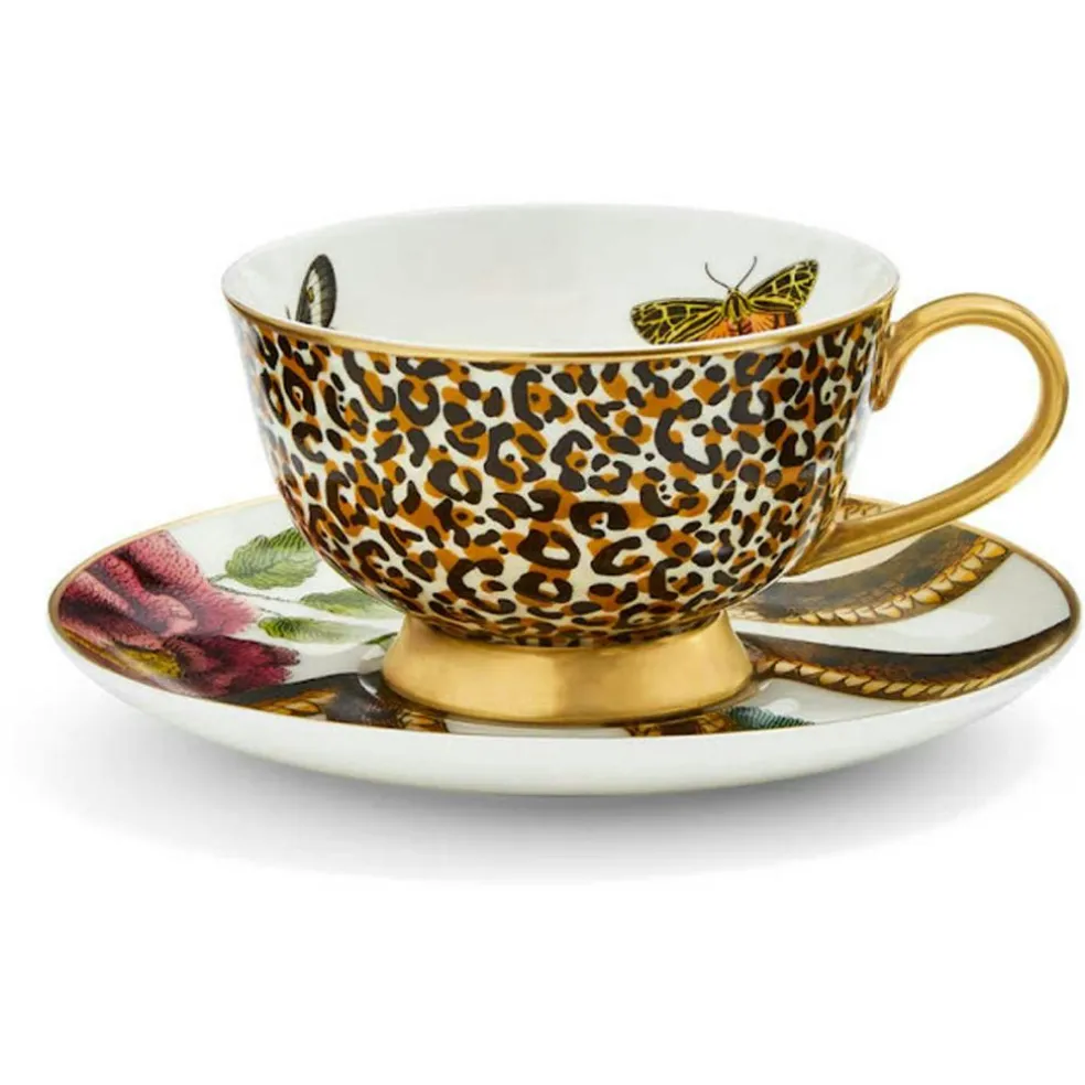 Creatures Of Curiosity Teacup With Saucer, Leopard/Snake