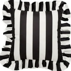 Cushion With Ruffle Outdoor 61x61 cm, Black / White