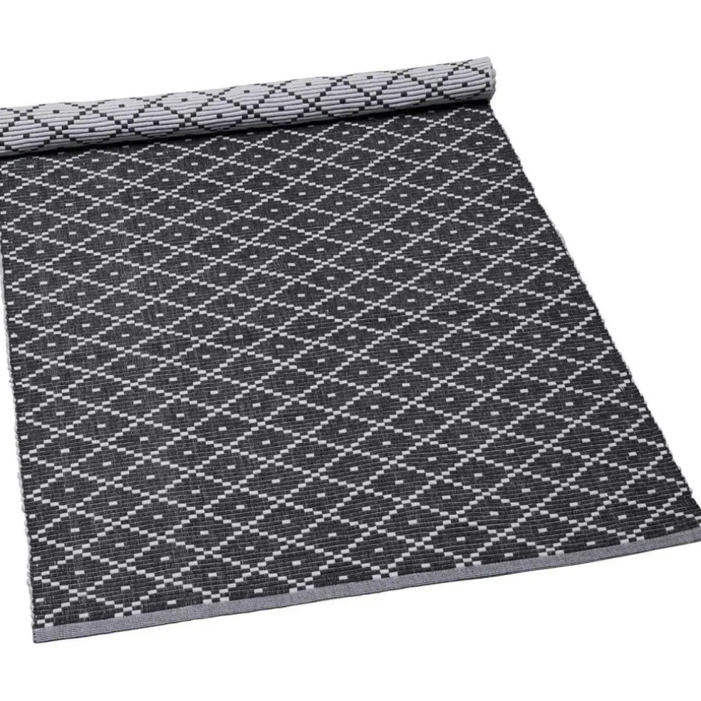 Ella Ribbed Rug Dark Grey / White, 70x160 cm