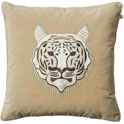 Embroidered White Tiger Cushion Cover, 50x50 cm