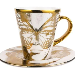 Espresso Cup With Saucer, Golden Butterfly Black And White