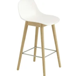 Fiber Bar Stool Wood With Backrest 65 cm, Natural White / Oak