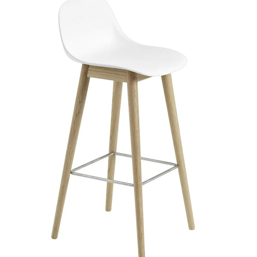 Fiber Bar Stool Wood With Backrest 65 cm, Natural White / Oak