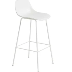 Fiber Tube Bar Stool With Backrest 75 cm, Natural White / White