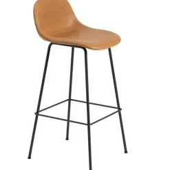 Fiber Tube Bar Stool With Backrest 65 cm, Refine Leather Cognac / Black