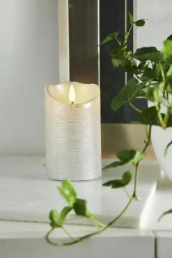 Flamme Rustic LED Pillar Candle Silver, 10 cm