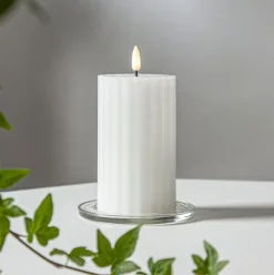 Flamme Stripe Pillar Candle LED 15 cm, White