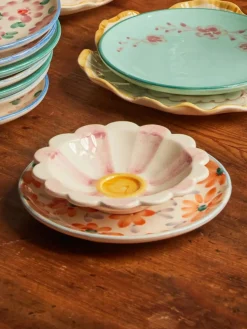 Flower Dip Bowl With Hand-painted Stripes, Blue