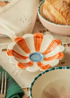 Flower Dip Bowl With Hand-painted Stripes, Blue