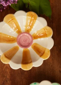 Flower Dip Bowl With Hand-painted Stripes, Blue