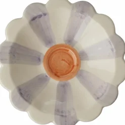 Flower Dip Bowl With Hand-painted Stripes, Blue