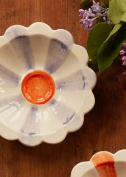 Flower Dip Bowl With Hand-painted Stripes, Blue