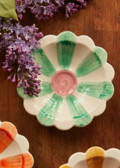 Flower Dip Bowl With Hand-painted Stripes, Blue
