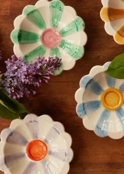 Flower Dip Bowl With Hand-painted Stripes, Blue
