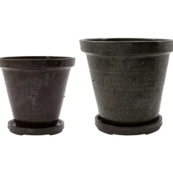 Flower pot with tray 2-pack, Brown H16xØ18/H20xØ22