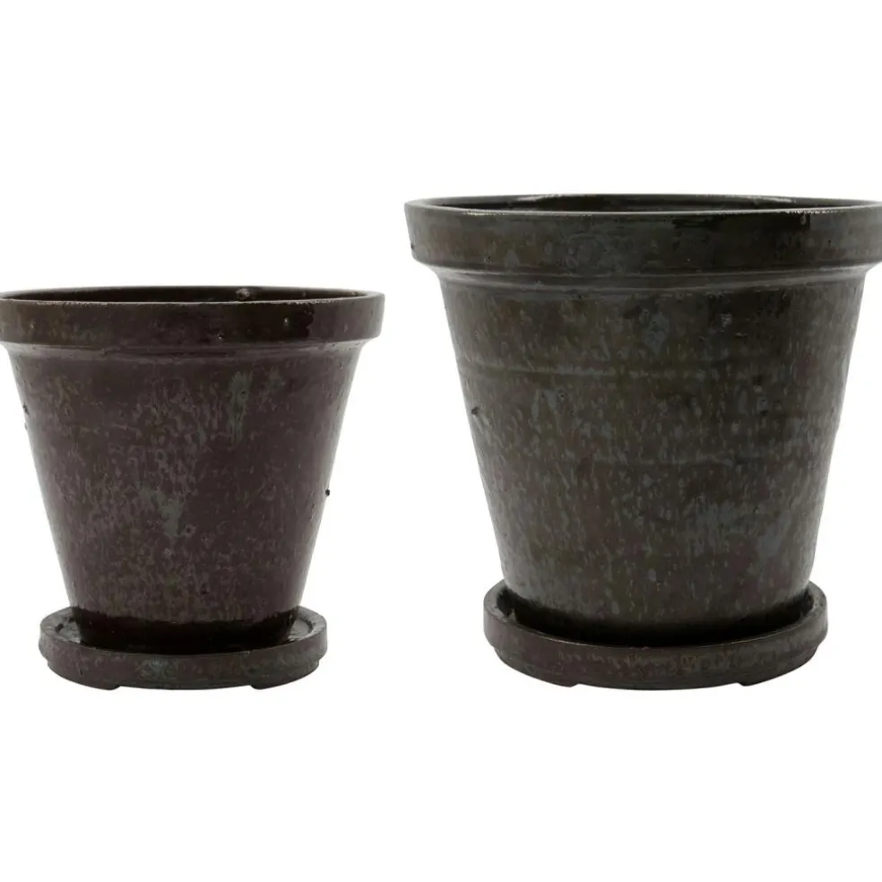 Flower pot with tray 2-pack, Brown H16xØ18/H20xØ22
