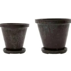 Flower pot with tray 2-pack H12xØ13,5/H14xØ16, Brown