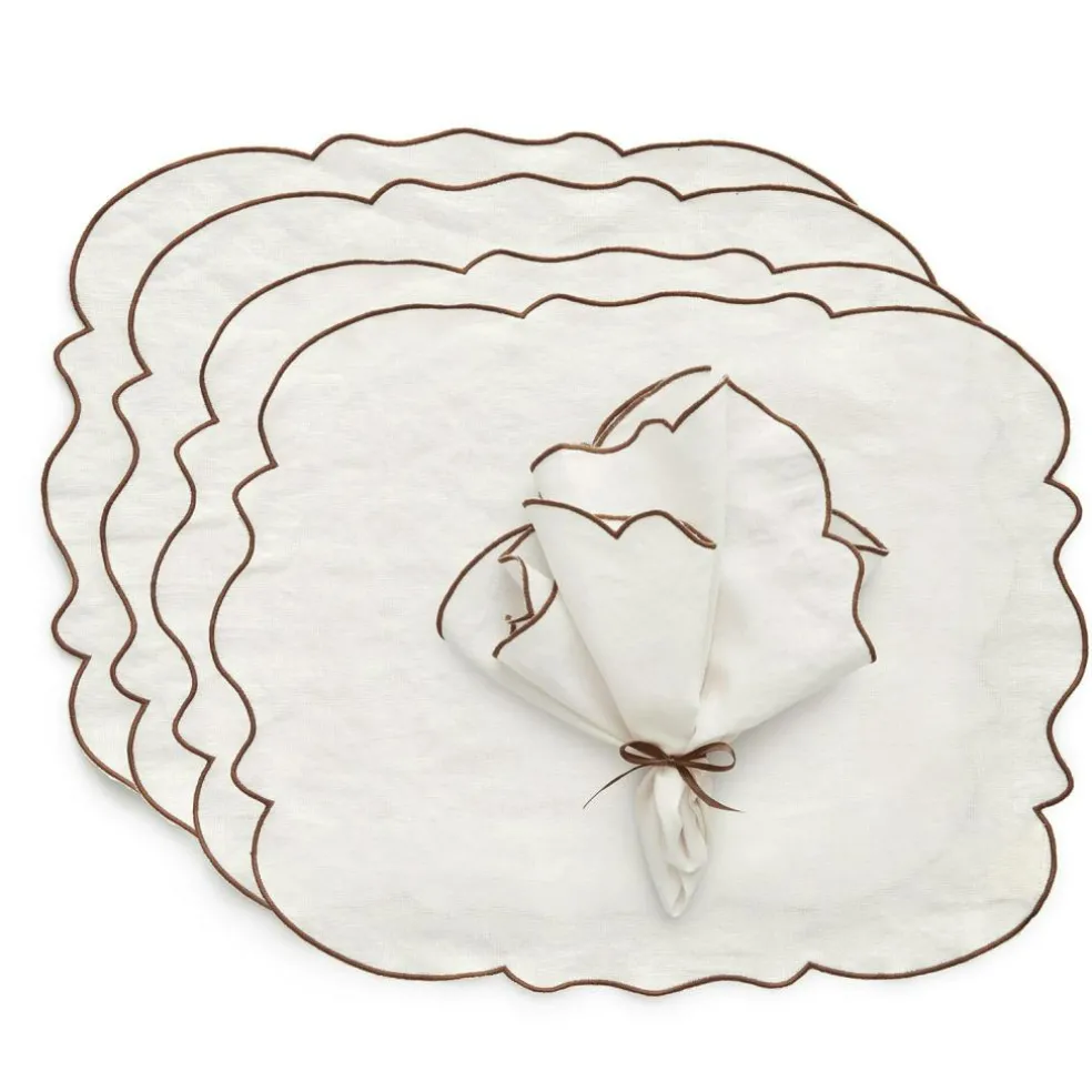 Gia Textile Set 4 Placemats + 4 Napkins, White / Dusty Pink