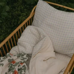 Gingham Sky Blue Muslin Bed Set, 150x210 + 50x60 cm