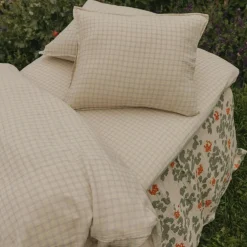 Gingham Sky Blue Muslin Bed Set, 150x210 + 50x60 cm