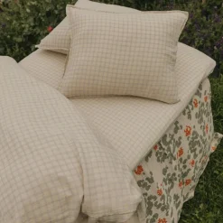 Gingham Sky Blue Muslin Fitted Sheet Double, 140x200 cm