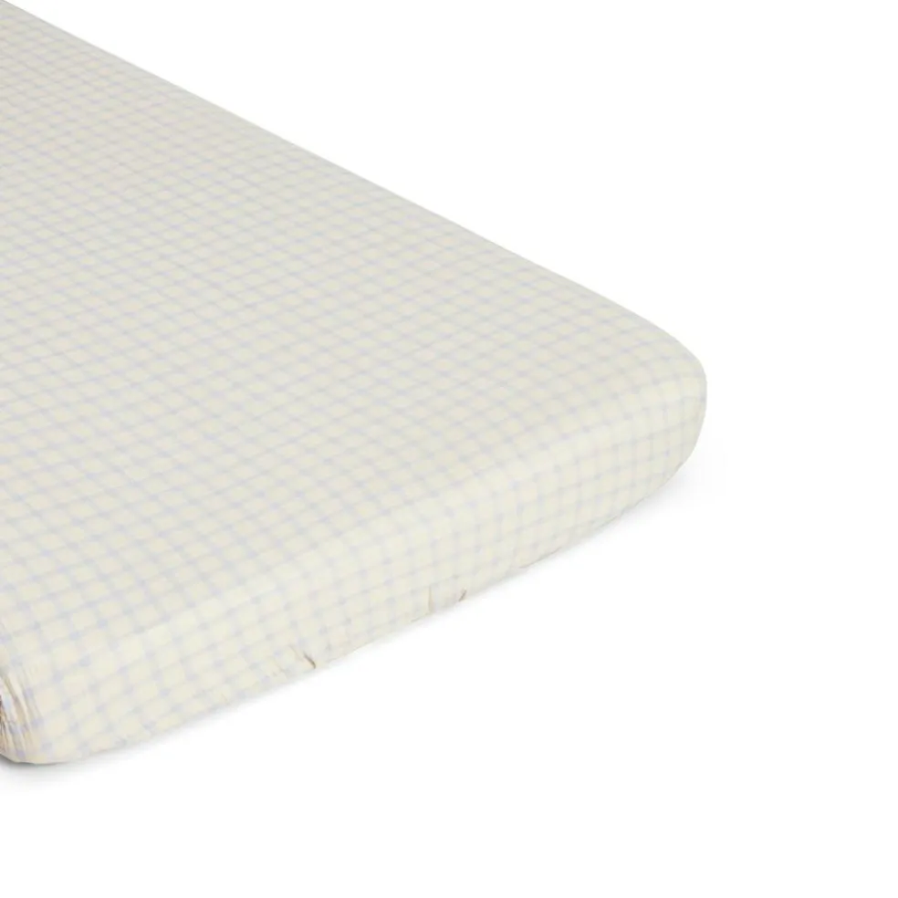 Gingham Sky Blue Muslin Fitted Sheet Double, 140x200 cm