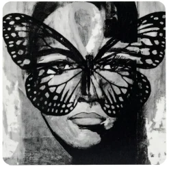 Golden Butterfly B&amp;W Coaster 9x9 cm, Black / White