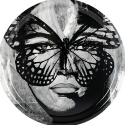 Golden Butterfly B&W Tray, 46 cm