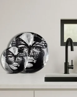 Golden Butterfly B&W Tray, 46 cm