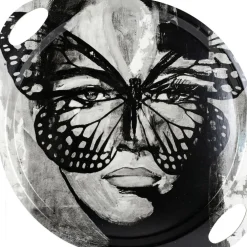Golden Butterfly B&W Tray, 46 cm