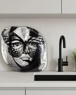 Golden Butterfly B&W Tray, 46 cm