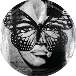 Golden Butterfly B&W Tray, 46 cm