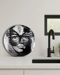 Golden Butterfly B&W Tray, 46 cm