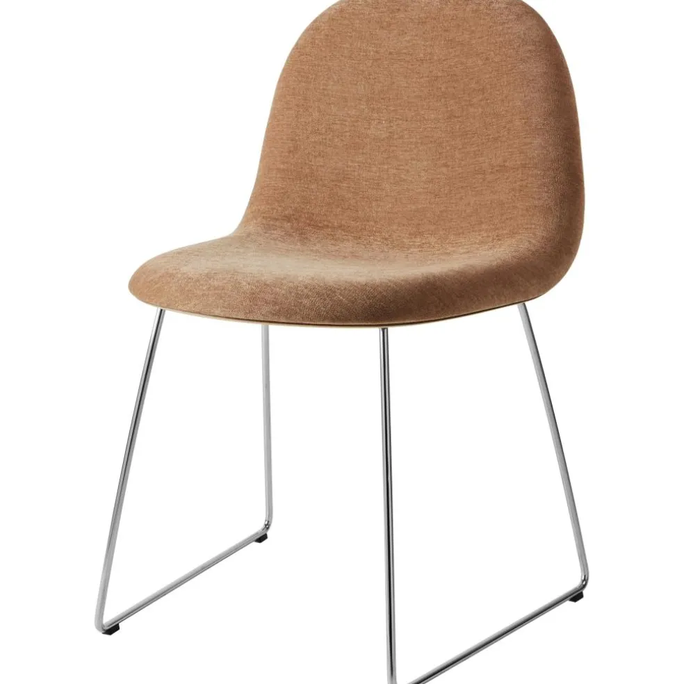 GUBI 3D Dining Chair, Stainless Steel / American Walnut / Belsuede Special Dedar 132