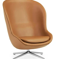 Hyg Armchair High With Swivel Base, Black Leather / Black Aluminium
