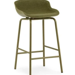 Hyg Bar Stool 75 cm, Upholstered Front, Olive