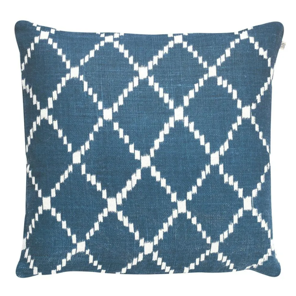 Ikat Kerela Cushion Cover 50x50 cm, Blue/ White