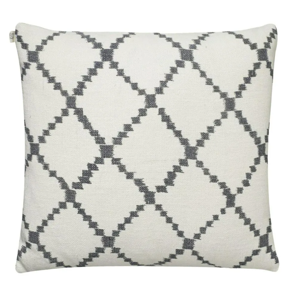 Ikat Kerela Cushion Cover 50x50 cm, White/Grey