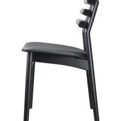 J48 Dining Chair , Black Painted Oak / Black Leather