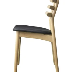 J48 Dining Chair , Black Painted Oak / Black Leather