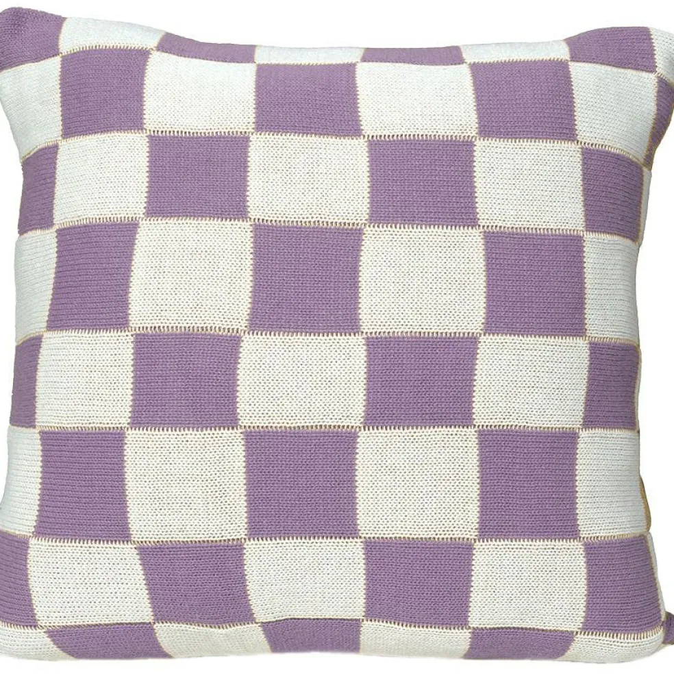 Knitted Check Cushion Cover 50x50 cm, Lilac