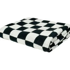 Knitted Check Throw 130x160 cm, Black