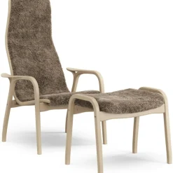 Lamino Armchair With Footstool Sheepskin, Black / Lacquered Beech
