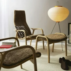 Lamino Armchair With Footstool Sheepskin, Black / Lacquered Beech