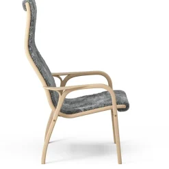Lamino Armchair With Footstool Sheepskin, Black / Lacquered Beech