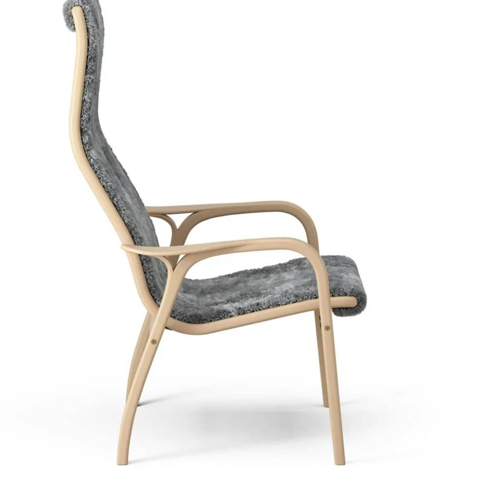 Lamino Armchair With Footstool Sheepskin, Black / Lacquered Beech